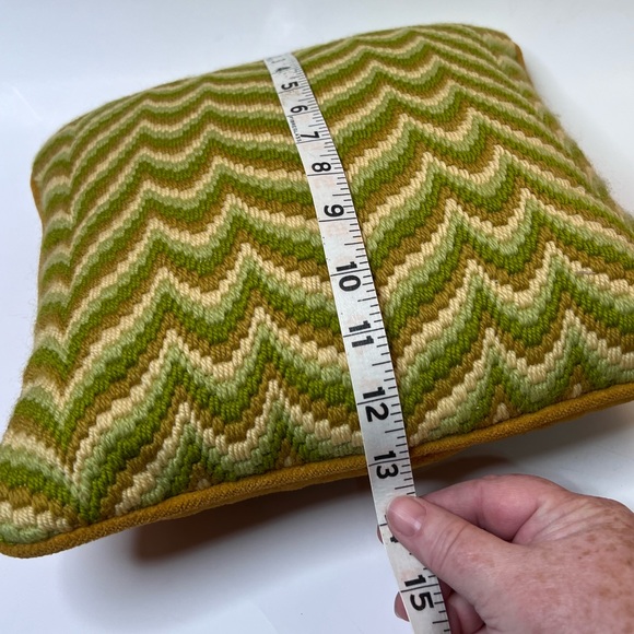 Mid Century Handmade Square Geometric Needlepoint Embroidery Accent Pillow - Picture 7 of 7